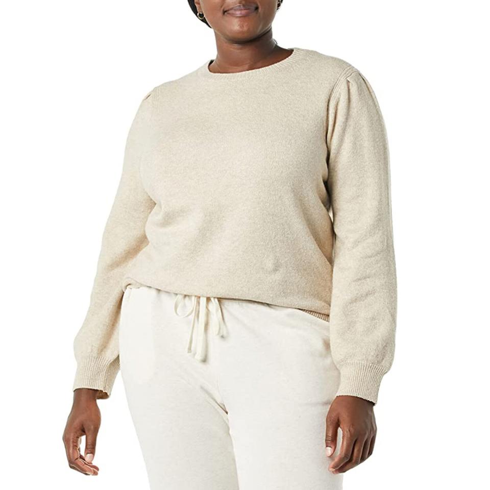 Amazon Essentials Women's Soft Touch Pleated Shoulder Crewneck Sweater