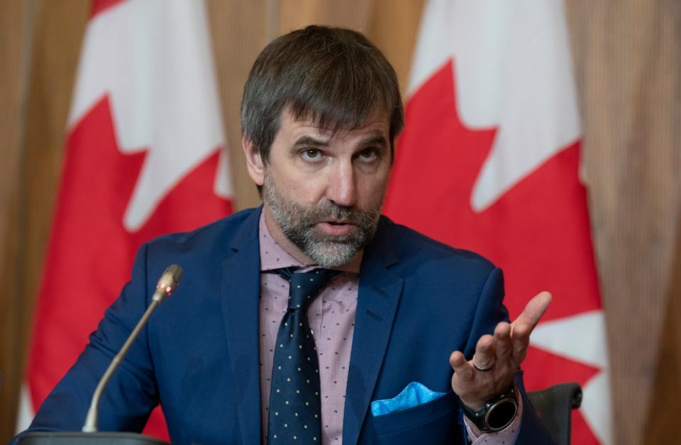 Minister of Environment and Climate Change Steven Guilbeault lresponds to a question during a news conference, in Ottawa, Wednesday, June 14, 2023. 