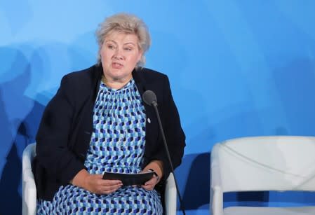 Norway's Prime Minister Erna Solberg speaks during the 2019 United Nations Climate Action Summit at U.N. headquarters in New York City, New York, U.S.