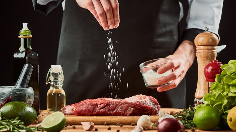 Chef preparing a steak