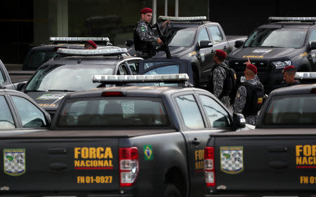 Brazilian National Public Security Force officers prepare to patrol the streets of Fortaleza, Brazil January 7, 2019. REUTERS/Paulo Whitaker