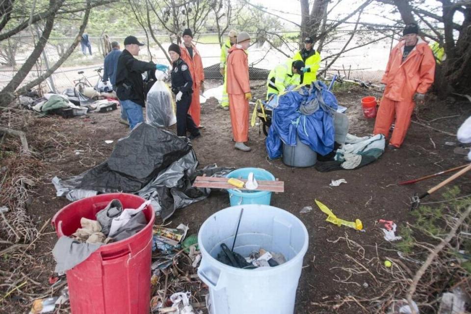 The city of Morro Bay clears homeless camps along Morro Creek and the power plant in advance of projected El Niño storms in 2015.