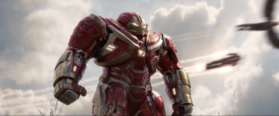 <p>It’s a blink and you’ll miss it moment, but the sight of Falcon and War Machine swooping over the Hulkbuster is one of many, many incredible shots in this beautiful trailer. </p>