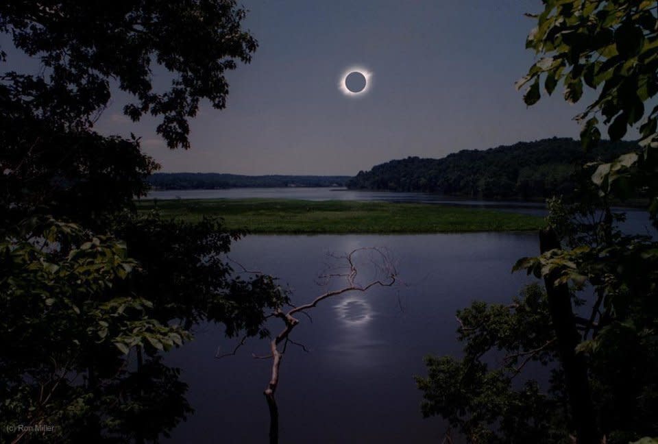 Earth is 93 million miles from the sun. At this distance, the sun&nbsp;covers an area in the sky about half a degree wide. The moon covers the same area. This means that when the moon passes between the sun and our planet, we are treated to a solar eclipse like the one shown here.