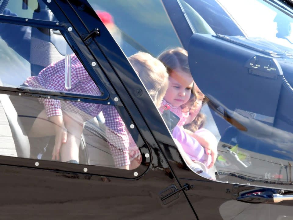 Charlotte finally made it into her helicopter. Photo: Getty
