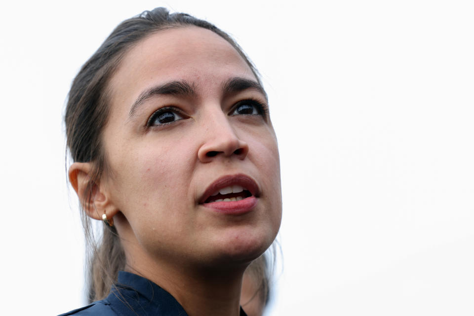 U.S. Rep. Alexandria Ocasio-Cortez (D-NY) speaks at a news conference on the eviction moratorium at the Capitol on August 03, 2021 in Washington, DC. (Photo by Kevin Dietsch/Getty Images)