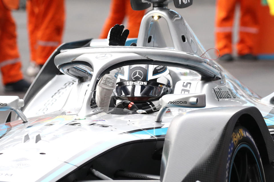 SEOUL, SOUTH KOREA - AUGUST 14: Stoffel Vandoorne of Belgium and Mercedes-EQ #05 reacts after the Final Race of the Hana Bank Seoul E-Prix Round 16 on August 14, 2022 in Seoul, South Korea. (Photo by Chung Sung-Jun/Getty Images)