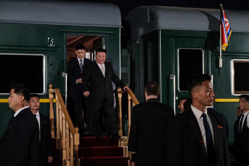 North Korea's Kim Jong Un arrives in Russia by train after crossing the border at Khasan, south of Vladivostok, on Tuesday. Photo by Russian Ministry of Natural Resources and Ecology