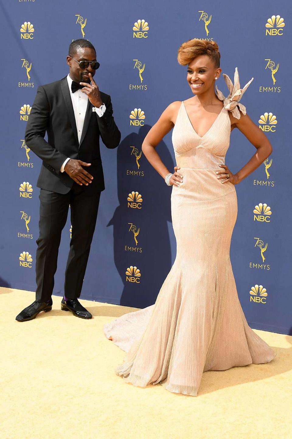 LOS ANGELES, CA - SEPTEMBER 17: Sterling K. Brown (L) and Ryan Michelle Bathe attend the 70th Emmy Awards at Microsoft Theater on September 17, 2018 in Los Angeles, California. (Photo by Steve Granitz/WireImage,)