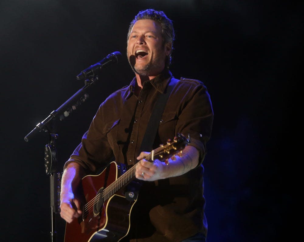 Blake Shelton performs on the Mane Stage during the 2015 Stagecoach California's Country Music Festival in Indio, Calif., on April 26, 2015. Shelton will perform at Spotlight 29's Veterans Day event in Coachella, Calif., on November 11, 2022.