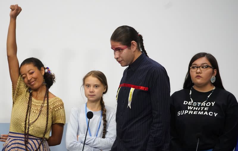 Climate change activist Greta Thunberg attends a news conference during COP25 climate summit in Madrid