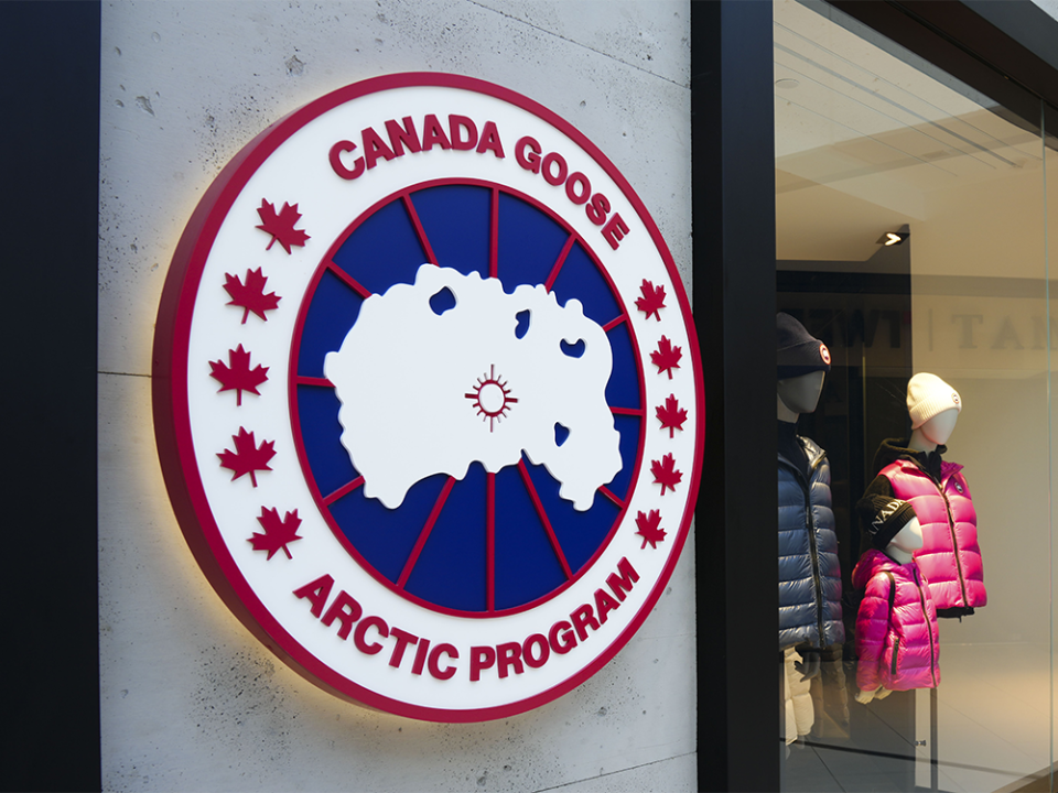  A Canada Goose logo appears on a storefront in Ottawa.