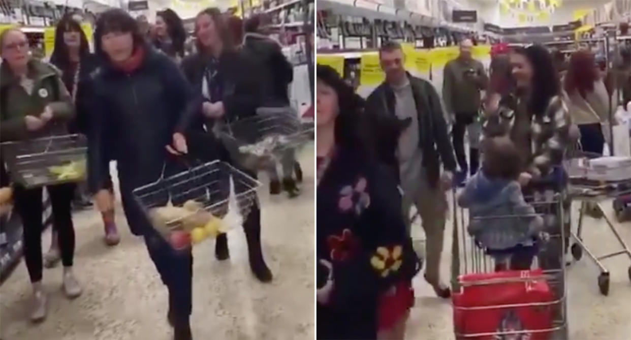 Footage circulating on social media shows a group of people walking through aisles in the supermarket in Chelmsford without masks. 
