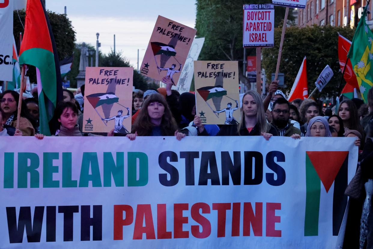 Pro-Palestinian protestors gather in Dublin, Ireland (REUTERS)