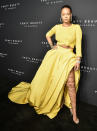 <p>Slay! Rihanna made sure all eyes were on her at the launch party for Fenty Beauty by Rihanna in NYC on Thursday. Not only was her makeup on fleek (of course!), but her outfit — from the crop top to those sandals, which snaked all the way up her thigh — was killer. (Photo: Steven Ferdman/Patrick McMullan via Getty Images) </p>