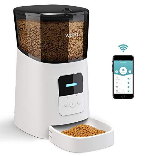 5) WOPET 6L Automatic Cat Feeder,Wi-Fi Enabled Smart Pet Feeder for Cats and Dogs,Auto Dog Food Dispenser with Portion Control, Distribution Alarms and Voice Recorder Up to 15 Meals per Day