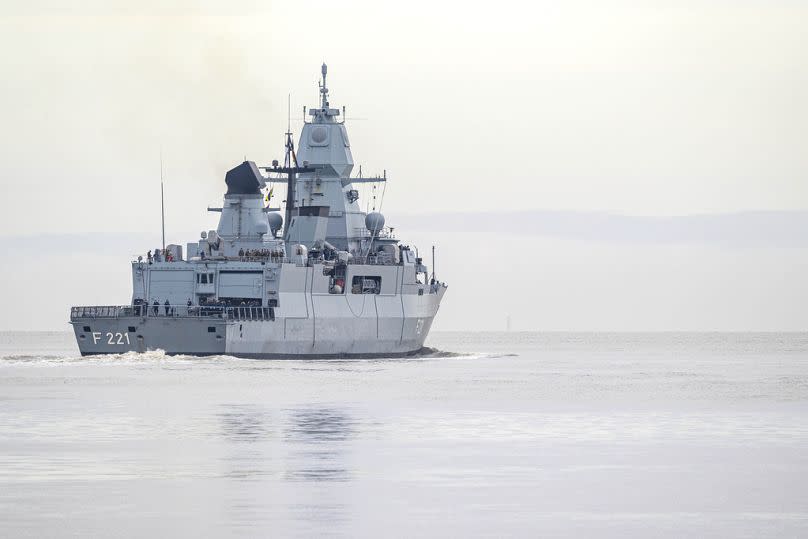 The frigate "Hessen" leaves the port at Wilhelmshaven, Germany, Thursday, Feb. 8, 2024 for the Red Sea.