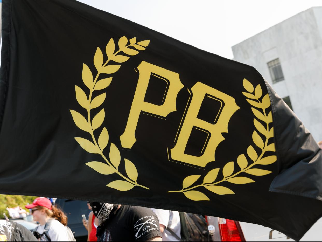 A flag of the Proud Boys, a far-right neo-fascist organization, (Anadolu Agency via Getty Images)
