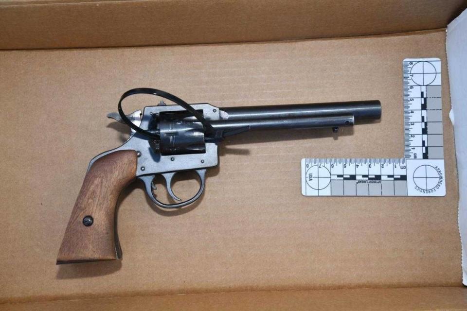 The revolver used by a man who was shot and killed Tuesday, Sept. 12, 2023, by Sacramento police atop a downtown parking structure is seen in a photo provided by the department.