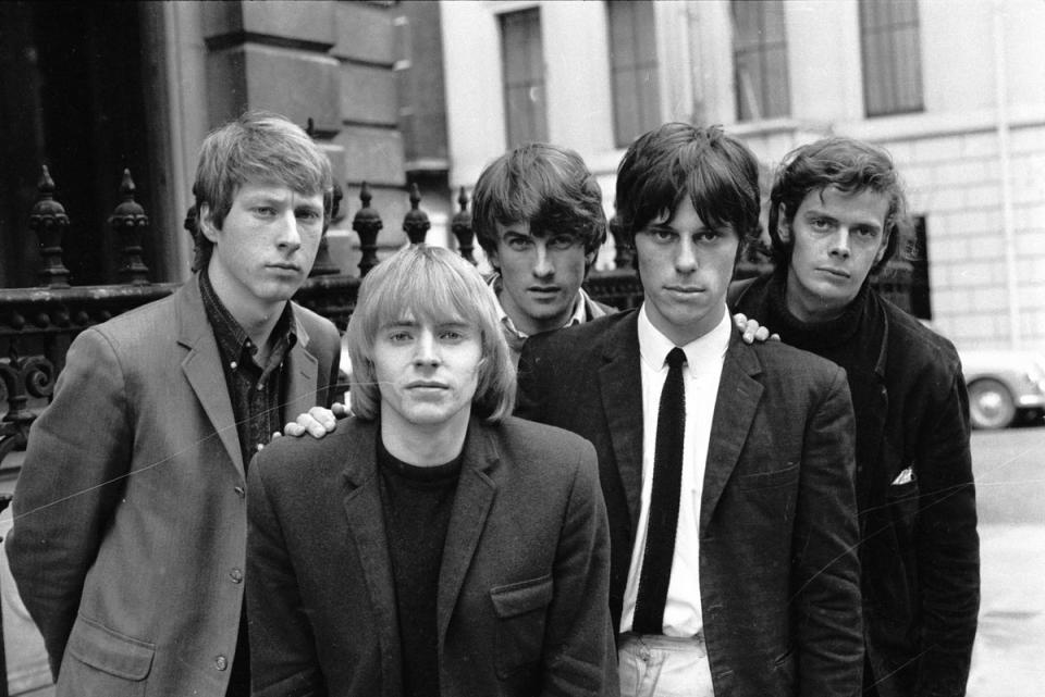 English rhythm and blues band The Yardbirds, left to right;  Chris Dreja (rhythm guitar), Keith Relf (vocals, harmonica), Jim McCarty (drums), Jeff Beck (lead guitar) and Paul or 'Sam', Samwell-Smith (bass guitar).  (Getty Images)