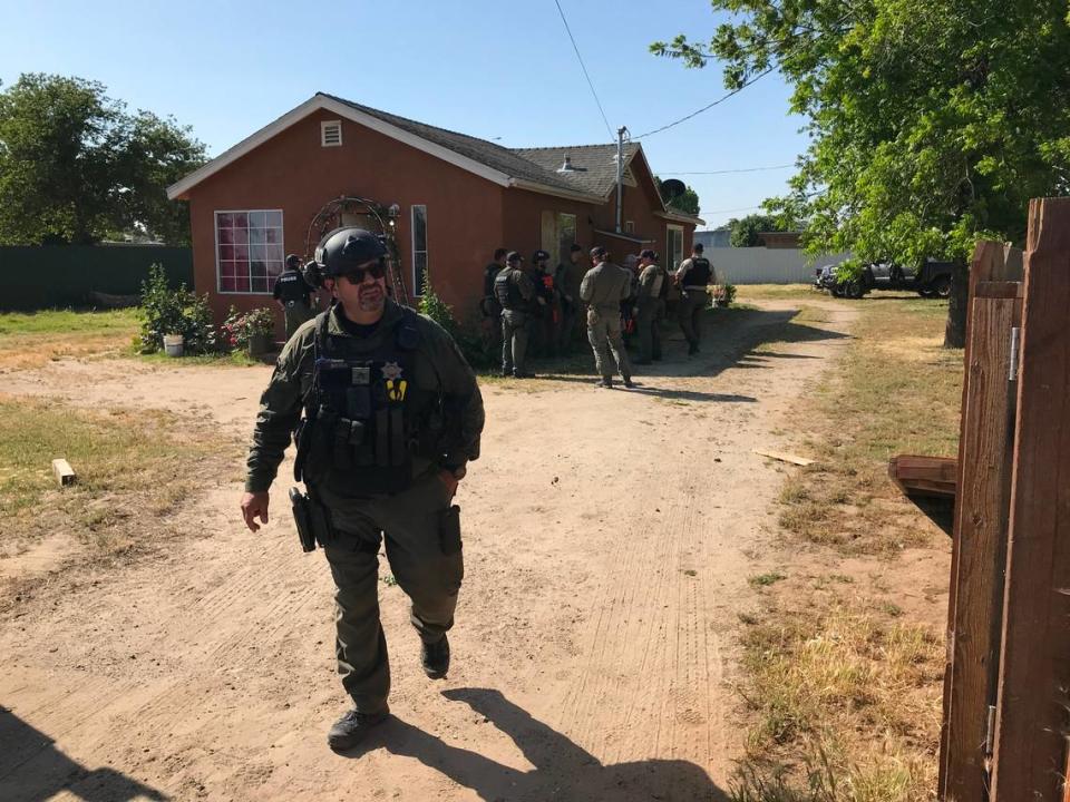 Sgt. Frank Soria of the Stanislaus County Sheriff’s Office is pictured during a warrant search of an illegal marijuana grow on Olivera Road in south Modesto on Thursday, April 28, 2022.