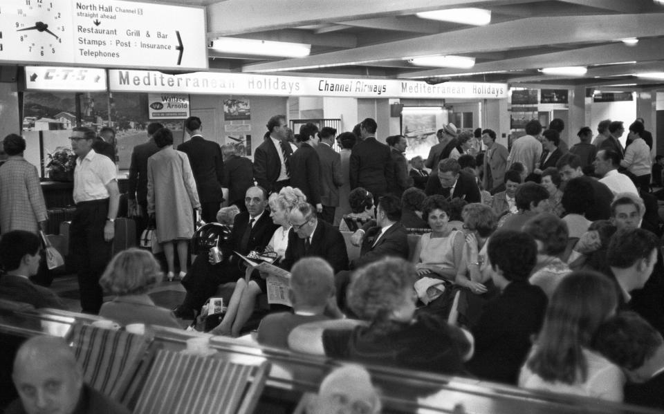 Holidaymakers in the crowded departure lounge during the Southend holidays in the 1960s