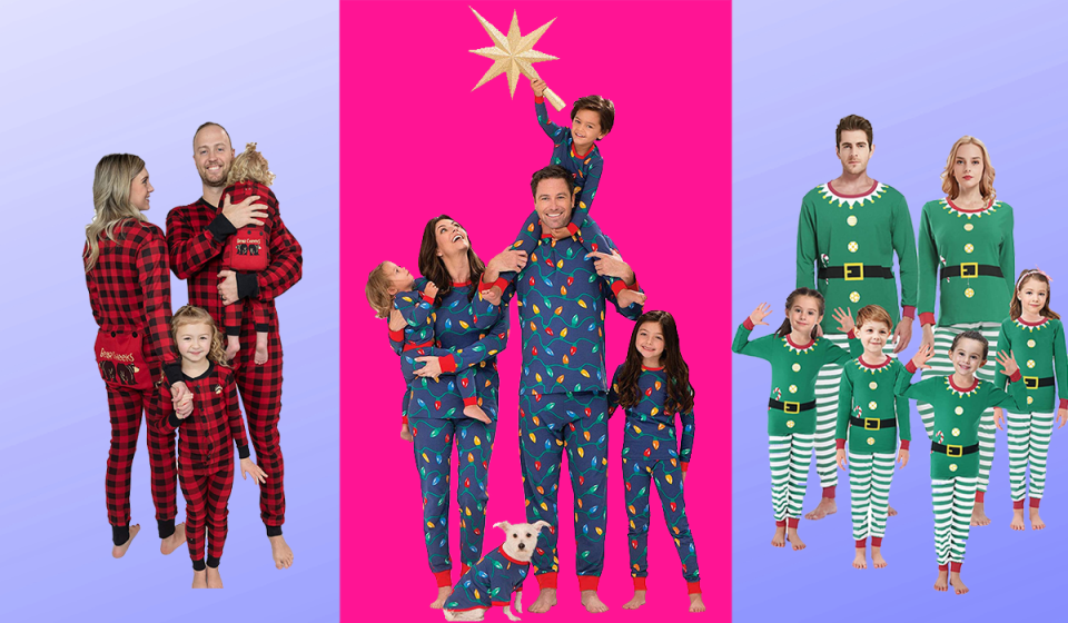 Three family holiday pajama sets. (Photo: Amazon)
