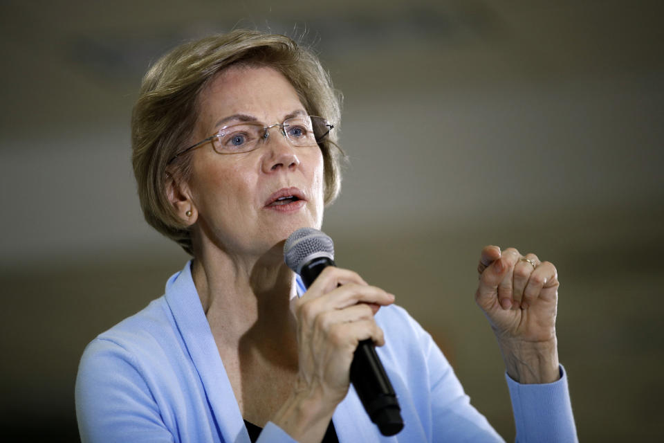 Democratic presidential candidate Sen. Elizabeth Warren, D-Mass., speaks during a campaign event, Monday, Jan. 20, 2020, in Grimes, Iowa. (AP Photo/Patrick Semansky)