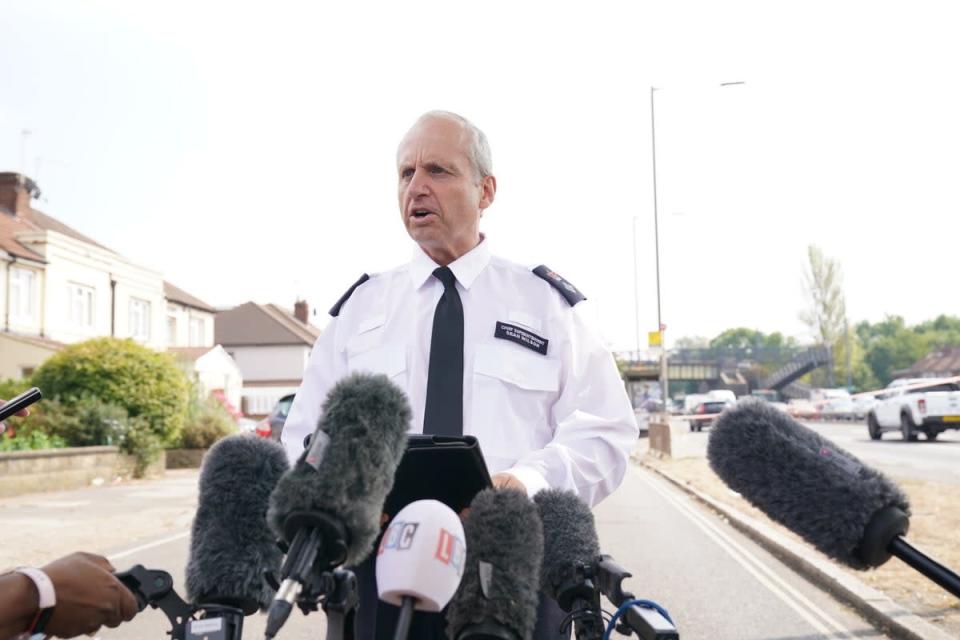 Metropolitan Police Chief Superintendent Sean Wilson speaking at the scene near to Cayton Road, Greenford (Jonathan Brady/PA) (PA Wire)