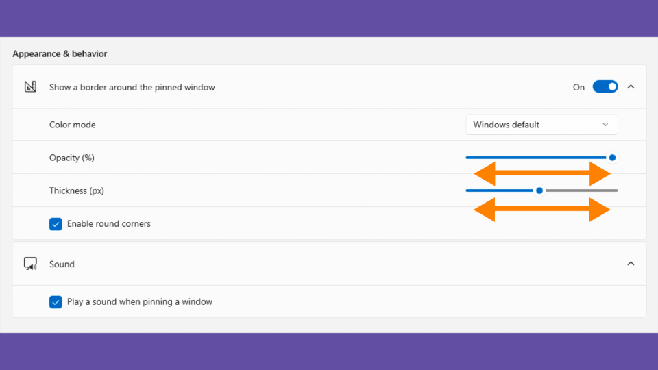 Always on top setting showing thickness and opacity sliders. 