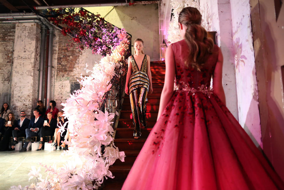 <p>Models present creations by Australian designer Steven Khalil during the Mercedes-Benz Fashion Week Australia in Sydney, Australia, May 15, 2017. (Photo: David Moir/EPA) </p>