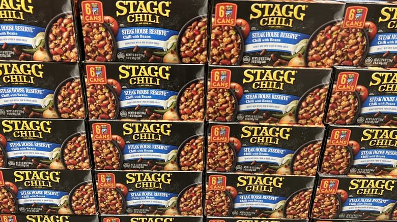 Boxes of canned Stagg chili 