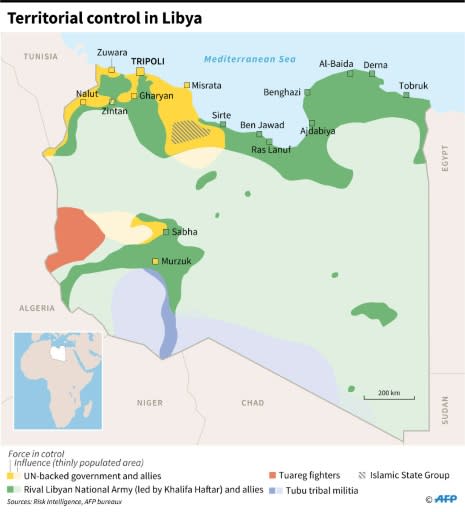 Map of forces involved in the fighting in Libya, as of January 12, 2020 following the start of a ceasefire Sunday