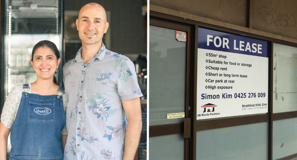 Cafe owner Adam and his wife enjoy themselves next to a commercial premises in Sydney for rent