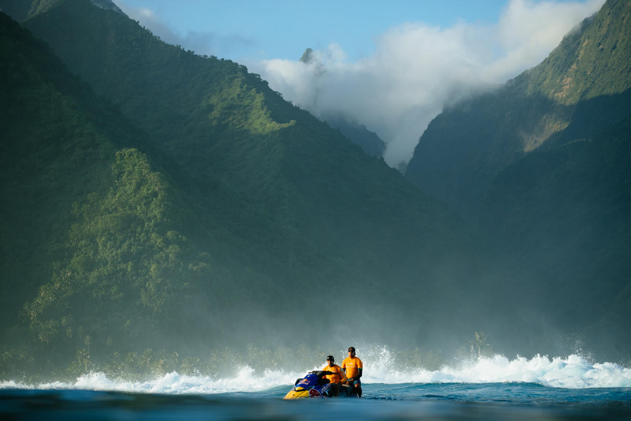 TEAHUPO'O, TAHITI, FRENCH POLYNESIA - MAY 30: Water Patrol during the SHISEIDO Tahiti Pro on May 30, 2024, at Teahupo'o, Tahiti, French Polynesia. (Photo by Ed Sloane/World Surf League via Getty Images)