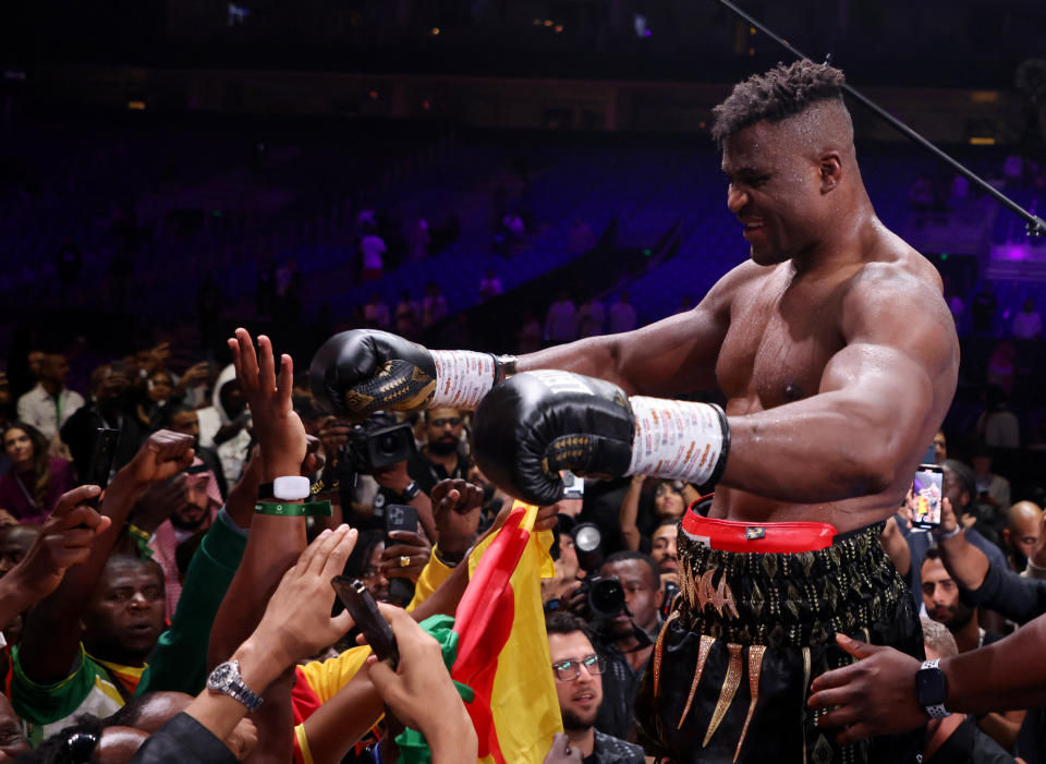 Boxing - Tyson Fury v Francis Ngannou - Riyadh Arena, Riyadh, Saudi Arabia - October 28, 2023 Francis Ngannou poses for a picture after his WBC Heavyweight Title fight against Tyson Fury REUTERS/Ahmed Yosri