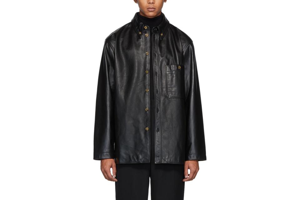 Lemaire black leather shirt jacket