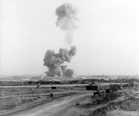 A cloud of smoke rises after the explosion of the Marine Corps building in Beirut, Lebanon October 23, 1983. US Marines/Handout via REUTERS