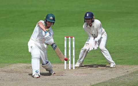 australia's Sophie Molineux in batting action during day three of the Women's Ashes Test match at the Cooper Associates County Ground - Credit: PA