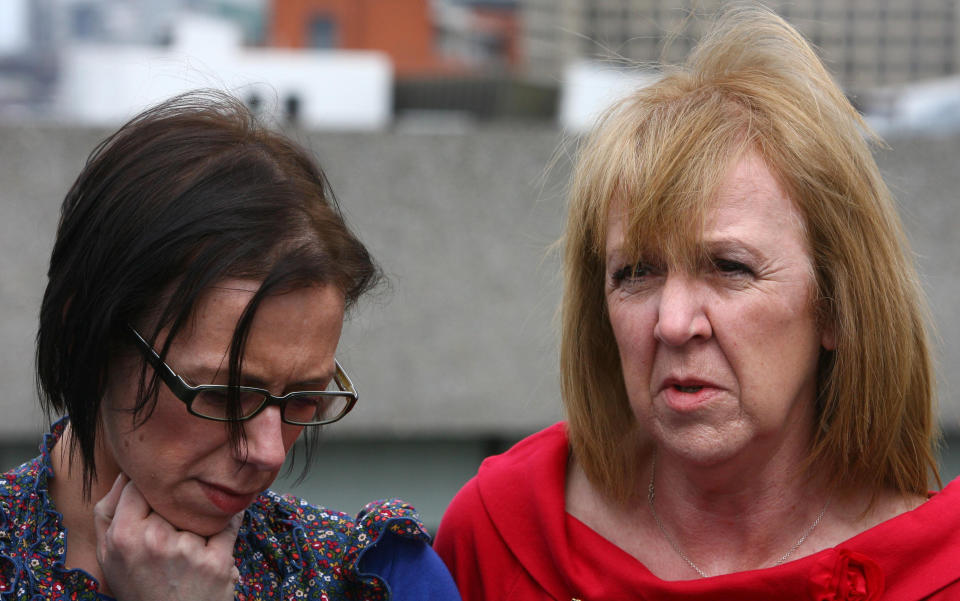 The mother of Katrice Lee, Sharon Lee, right and the sister of Katrice Lee, Natasha Lee, left, attend an event at the National Theatre on the South Bank in London, to mark International Missing Children's Day which takes place on May 25.