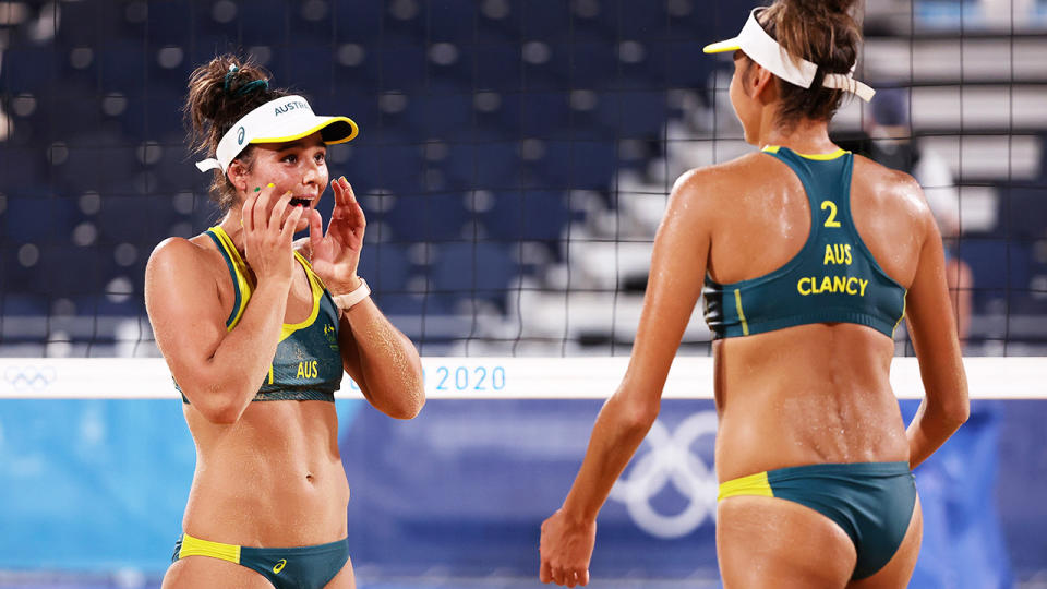 Mariafe Artacho del Solar and Taliqua Clancy, pictured here celebrating after reaching the beach volleyball semi-finals at the Olympics.