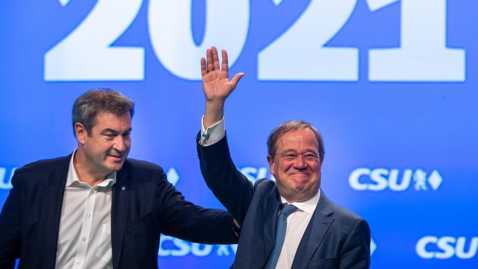 CSU-Parteivorsitzender Markus Söder und Unions-Kanzlerkandidat Armin Laschet demonstrieren Einigkeit.