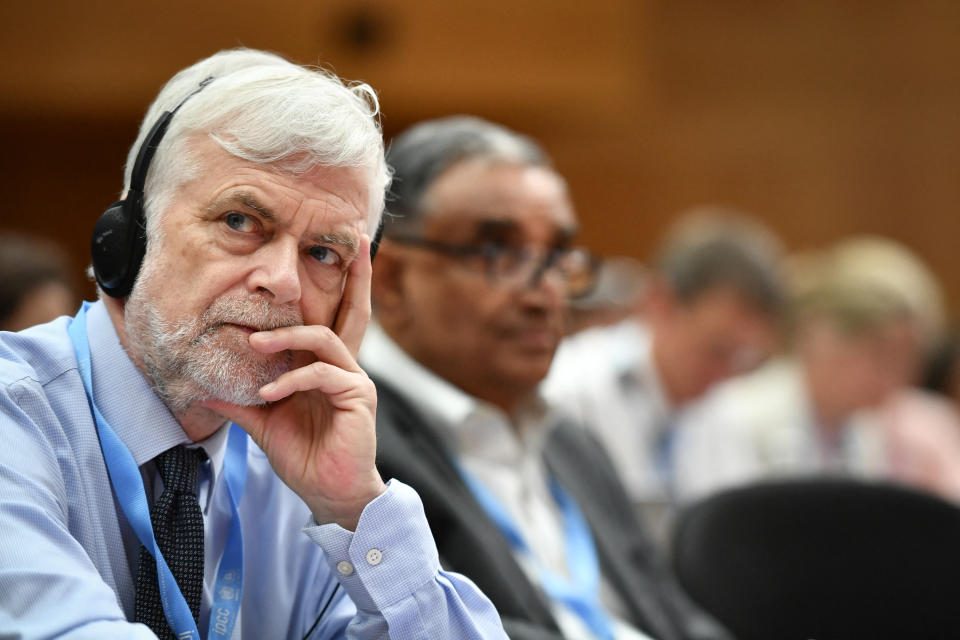 Enseignant en énergies durables à l’Imperial College London, Jim Skea, 69 ans, a succédé au Sud-Coréen Hoesung Lee en juillet 2023. (Photo FABRICE COFFRINI / AFP)