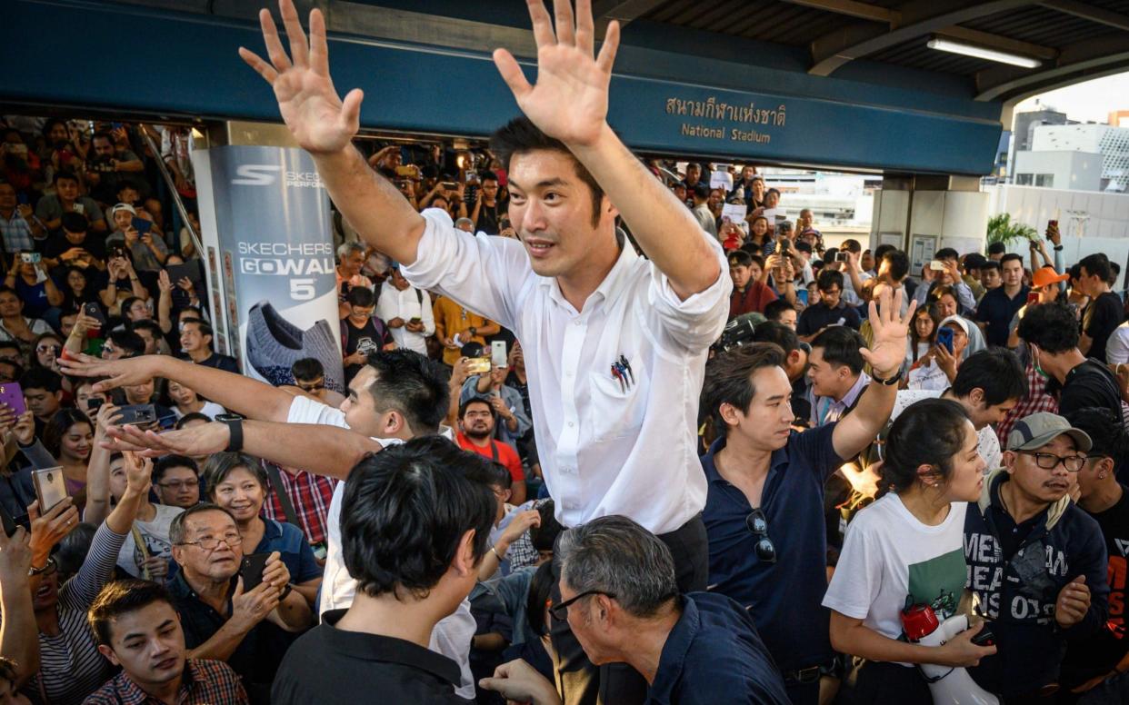 Thanathorn Juangroongruangkit at a flash mob protest in Bangkok in December  - Mladen Antonov/AFP