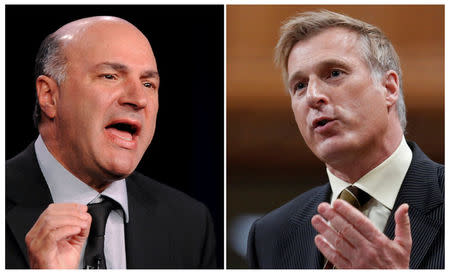 FILE PHOTO: Television personality and businessman Kevin O'Leary (L) and Canada's former Minister of State for Small Business and Tourism Maxime Bernier are seen in a combination of file photos in Pasadena, California, January 10, 2013 and Ottawa, Ontario, Canada March 26, 2013. REUTERS/Gus Ruelas, Chris Wattie/File Photo