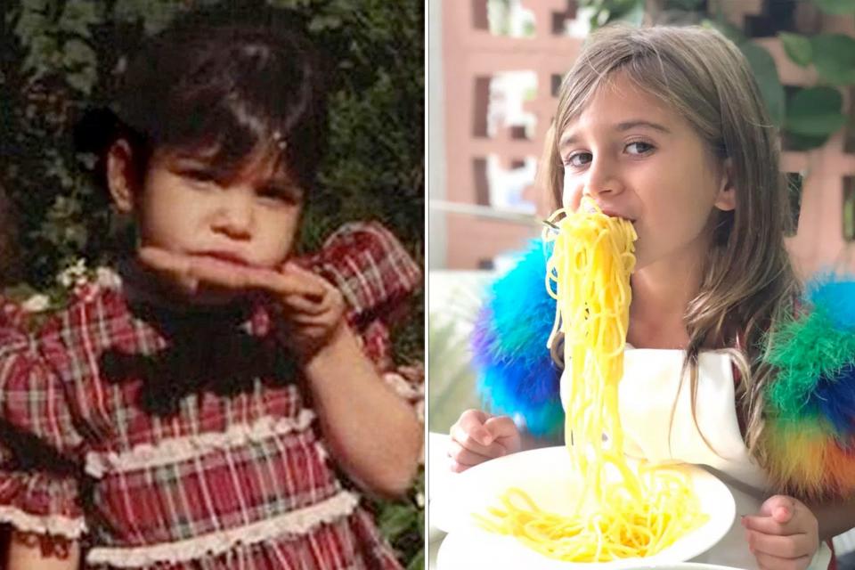 Kourtney Kardashian's 6-year-old daughter with ex Scott Disick, Penelope, clearly takes after her mama's snacking style — not to mention to her penchant for full sleeves and bangs. 