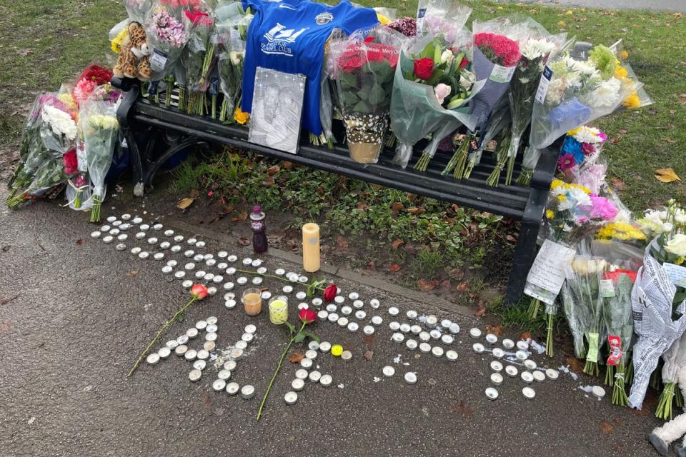 Tributes left for 15-year-old Alfie Lewis, who was stabbed to death outside a school in Leeds in November (PA)