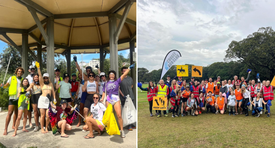 The Coogee Run Club helping with Clean Up Australia Day (left) and volunteering at Centennial parkrun (right).