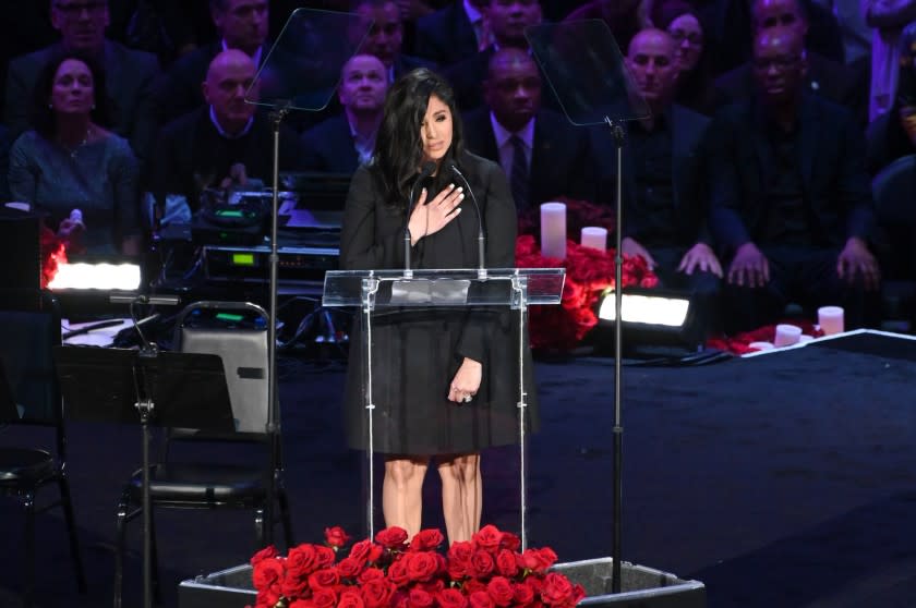 LOS ANGELES, CA., Vanessa Bryant speaks at the Kobe & Gianna Bryant Celebration of Life on Monday at Staples Center on Monday 24, 2020 (Wally Skalij / Los Angeles Times)