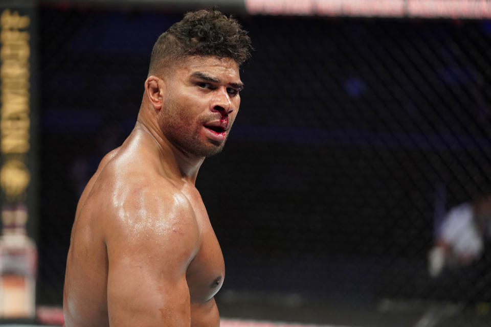 JACKSONVILLE, FLORIDA - MAY 16: Alistair Overeem of the Netherlands reacts after his TKO victory over Walt Harris in their heavyweight fight during the UFC Fight Night event at VyStar Veterans Memorial Arena on May 16, 2020 in Jacksonville, Florida. (Photo by Cooper Neill/Zuffa LLC via Getty Images)